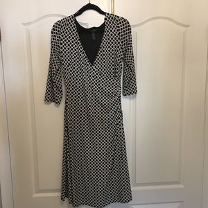 Laundry black and white faux wrap dress. $25